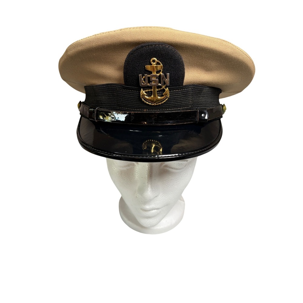 Vintage US Navy Enlisted Dress Cap WWII-Cold War Era USN Anchor Size 7